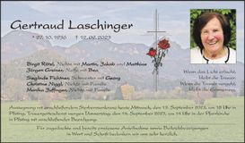 Traueranzeige Gertraud Laschinger
