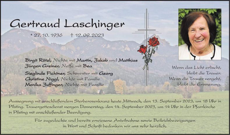 Traueranzeige Gertraud Laschinger