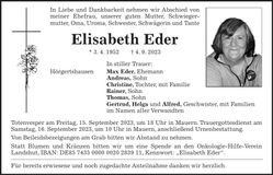 Traueranzeige Elisabeth Eder