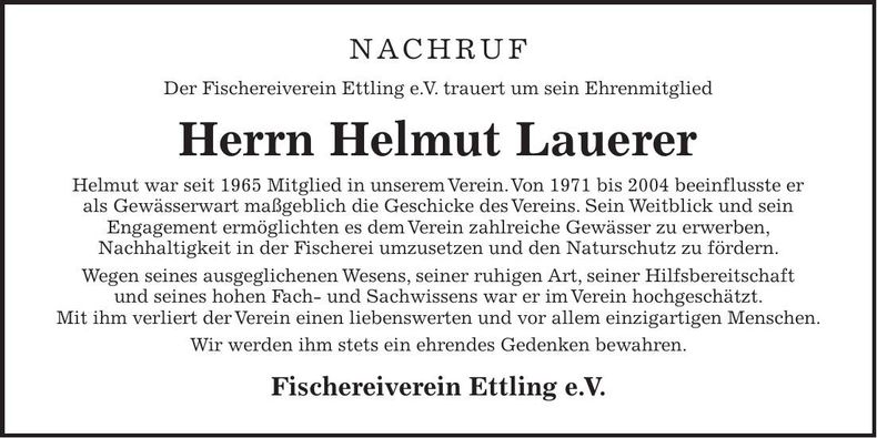 Traueranzeige Helmut Lauerer