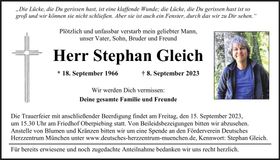 Traueranzeige Stephan Gleich