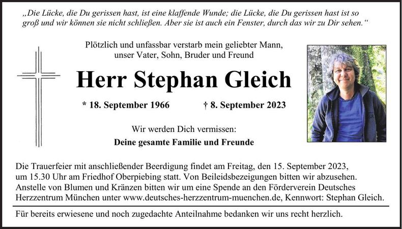 Traueranzeige Stephan Gleich
