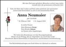 Traueranzeige Anna Neumaier