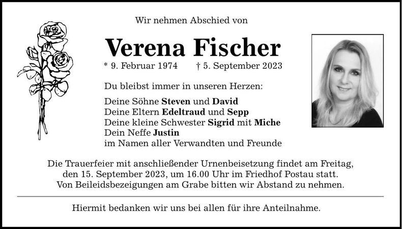 Traueranzeige Verena Fischer