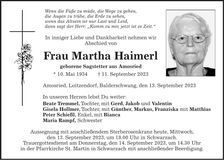 Traueranzeige Martha Haimerl