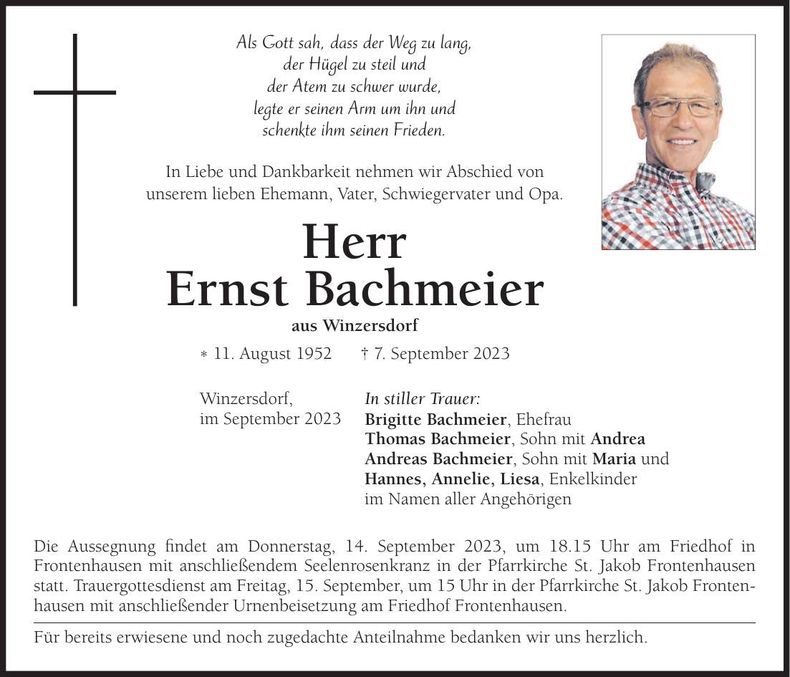 Traueranzeige Ernst Bachmeier