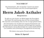 Traueranzeige Jakob Axthaler