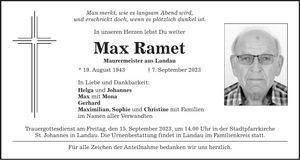 Traueranzeige Max Ramet
