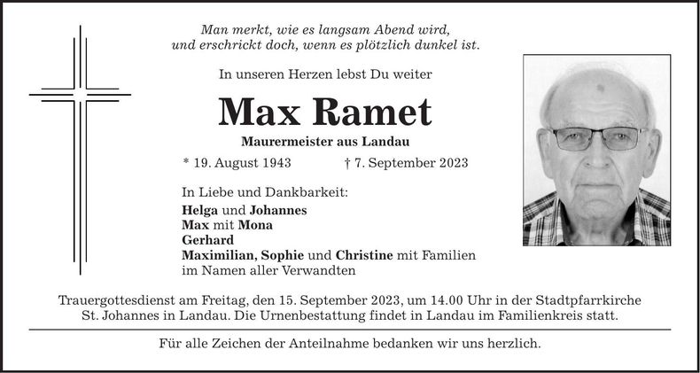 Traueranzeige Max Ramet