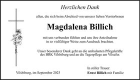 Traueranzeige Magdalena Billich