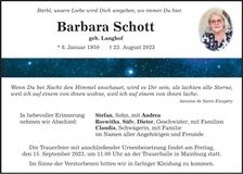 Traueranzeige Barbara Schott