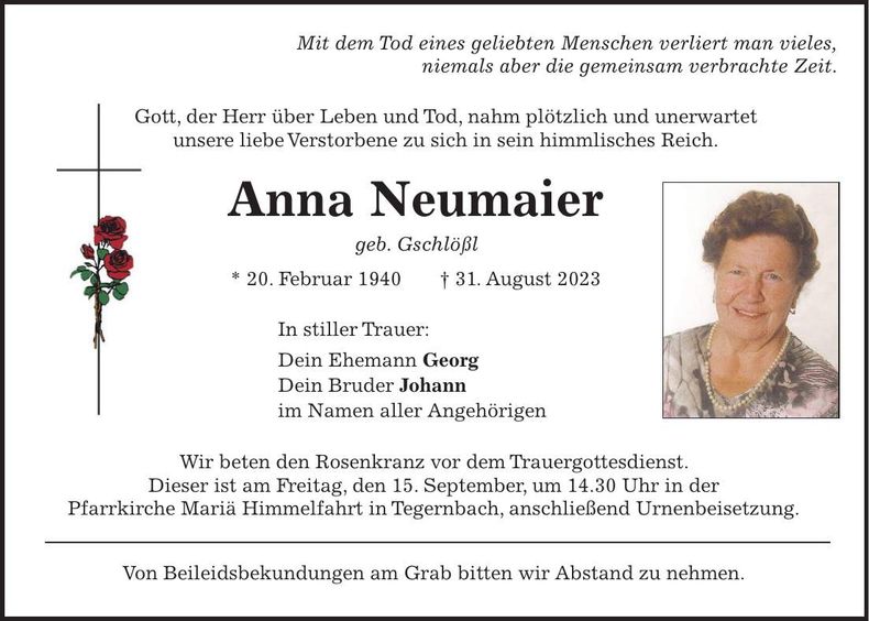 Traueranzeige Anna Neumaier