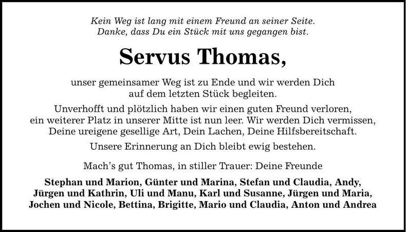 Traueranzeige Thomas Thomas