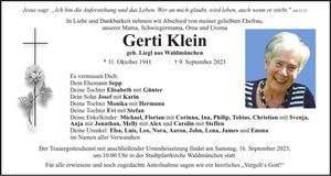 Traueranzeige Gerti Klein