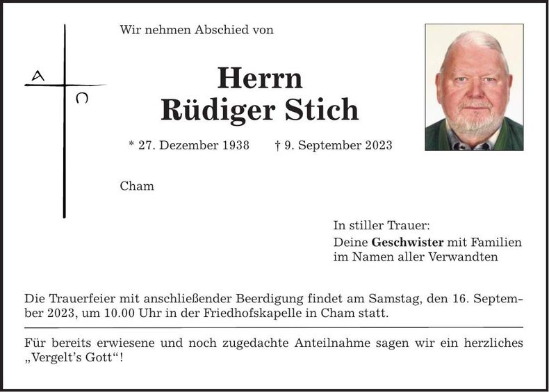 Traueranzeige Rüdiger Stich