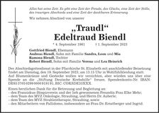 Traueranzeige Edeltraud Biendl