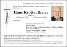 Traueranzeige Hans Krottentaler