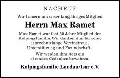 Traueranzeige Max Ramet