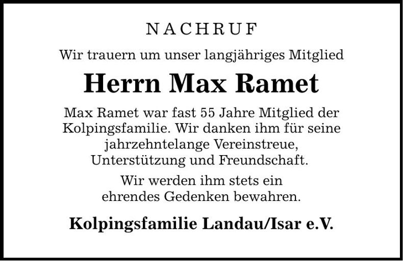 Traueranzeige Max Ramet