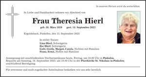 Traueranzeige Theresia Hierl