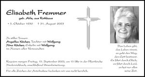 Traueranzeige Elisabeth Fremmer