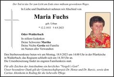 Traueranzeige Maria Fuchs