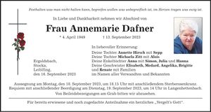 Traueranzeige Annemarie Dafner
