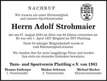 Traueranzeige Adolf Strohmaier