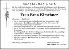 Traueranzeige Erna Kirschner