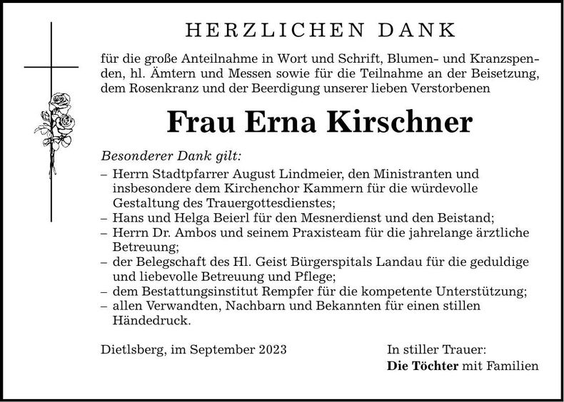 Traueranzeige Erna Kirschner