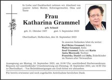Traueranzeige Katharina Grammel