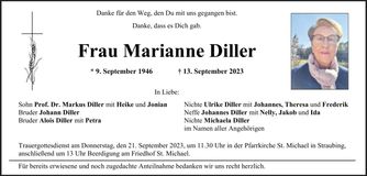 Traueranzeige Marianne Diller