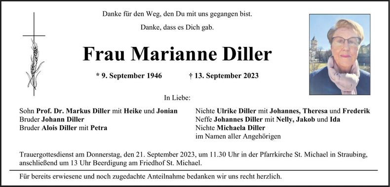 Traueranzeige Marianne Diller