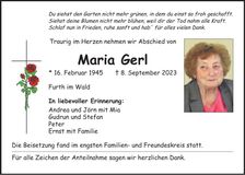 Traueranzeige Maria Gerl