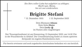 Traueranzeige Brigitte Stefani