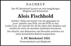 Traueranzeige Alois Fischhold