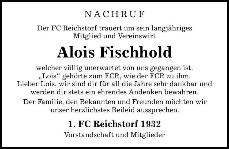 Traueranzeige Alois Fischhold