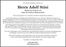 Traueranzeige Adolf Stini