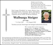 Traueranzeige Walburga Steiger