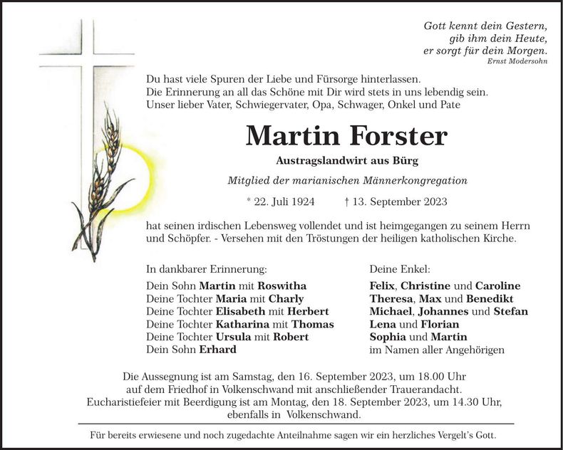 Traueranzeige Martin Forster