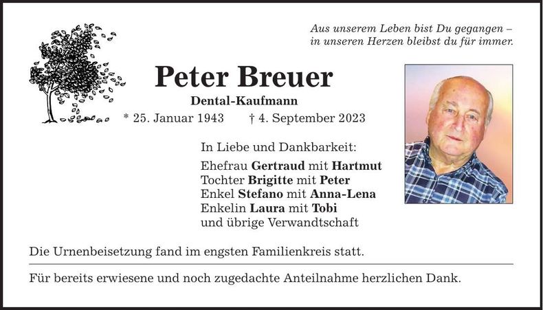 Traueranzeige Peter Breuer