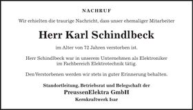 Traueranzeige Karl Schindlbeck