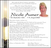 Traueranzeige Nicole Aumer