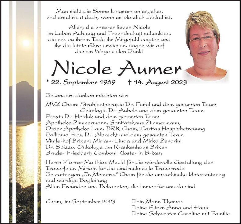 Traueranzeige Nicole Aumer