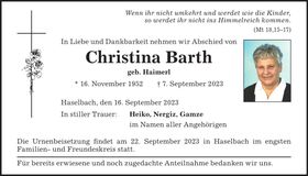 Traueranzeige Christina Barth