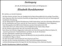 Traueranzeige Elisabeth Hundshammer