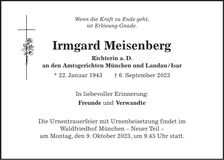 Traueranzeige Irmgard Meisenberg