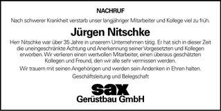 Traueranzeige Jürgen Nitschke