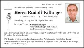 Traueranzeige Rudolf Killinger