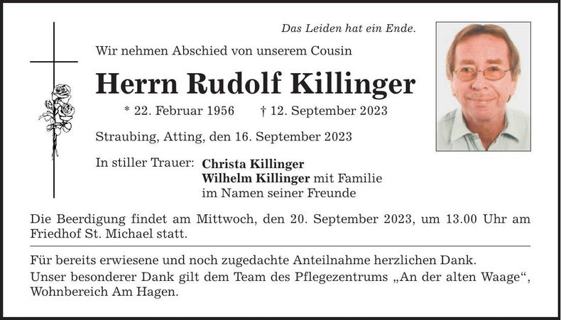 Traueranzeige Rudolf Killinger